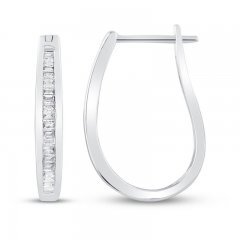 Diamond Hoop Earrings 1/4 ct tw Baguette 10K White Gold