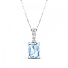 Aquamarine & White Lab-Created Sapphire Necklace Sterling Silver 18"