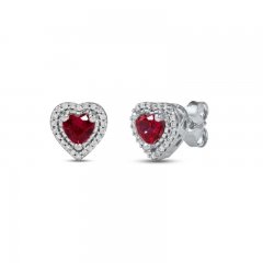 Lab-Created Ruby & Diamond Heart Earrings 1/10 ct tw 10K White Gold