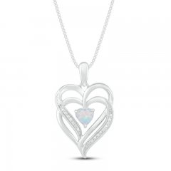 Lab-Created Opal & Diamond Heart Necklace Sterling Silver 18"