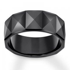 9mm Faceted Wedding Band Black Tungsten Carbide