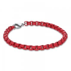 Men's Bracelet Red Acrylic & Stainless Steel 8.75"