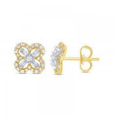 Diamond Clover Earrings 1/3 ct tw Round/Baguette 10K Yellow Gold