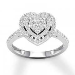 Diamond Heart Engagement Ring 1/2 ct tw Round 10K White Gold