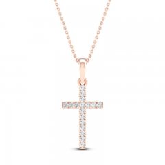 Diamond Cross Necklace 1/10 ct tw Round-Cut 10K Rose Gold 18"