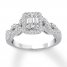 Diamond Engagement Ring 7/8 ct tw Baguette/Round 14K White Gold