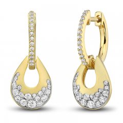 Diamond Pear Hoop Dangle Earrings 3/4 ct tw Round-cut 10K Yellow Gold