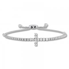 Diamond Cross Bolo Bracelet 1-1/2 cttw Round-cut 10K White Gold