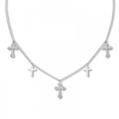 Diamond Cross Choker Necklace 1/3 ct tw Sterling Silver