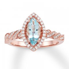 Aquamarine Engagement Ring 1/3 ct tw Diamonds 14K Rose Gold