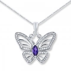 Butterfly Necklace Amethyst & Diamonds Sterling Silver