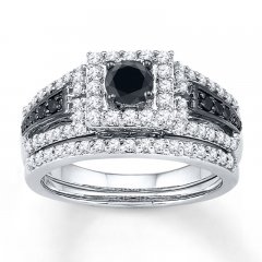 Black & White DiamondBridal Set 7/8 ct tw 10K White Gold