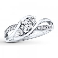 Three-Stone Engagement Ring 3/8 ct tw Diamonds 14K White Gold