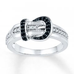 Black/White Diamond Belt Buckle Ring 1/5 ct tw Sterling Silver