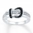 Black/White Diamond Belt Buckle Ring 1/5 ct tw Sterling Silver