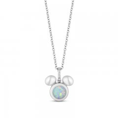 Disney Treasures Mickey Mouse Lab-Created Opal & Diamond Necklace Sterling Silver 17"