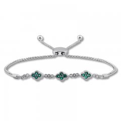 Lab-Created Emerald/Diamond Bolo Bracelet Sterling Silver