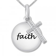 "Faith" Diamond Cross Necklace 1/15 ct tw Sterling Silver