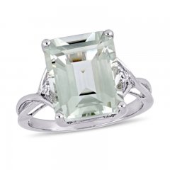 Green Quartz & White Topaz Ring Octagon/Round-Cut Sterling Silver