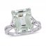 Green Quartz & White Topaz Ring Octagon/Round-Cut Sterling Silver