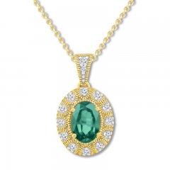 Lab-Created Emerald Necklace 10K Yellow Gold