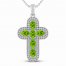 Peridot & White Lab-Created Sapphire Cross Necklace Sterling Silver 18"