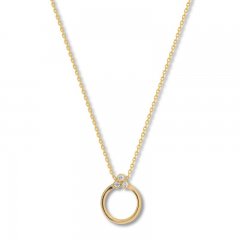 Circle Necklace with Diamonds 14K Yellow Gold 16" to 18" Adj.