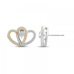 Two as One Diamond Heart Stud Earrings 1/5 ct tw Round-Cut 10K Two-Tone