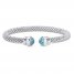 Blue Topaz Popcorn Mesh Cuff Bracelet Sterling Silver