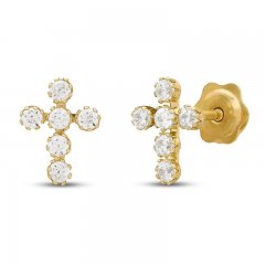 Children's White Lab-Created Sapphire Cross Earrings 14K Yellow Gold