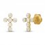 Children's White Lab-Created Sapphire Cross Earrings 14K Yellow Gold