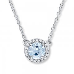 Aquamarine Necklace 1/10 ct tw Diamonds Sterling Silver