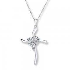 Cross Necklace 1/10 ct tw Diamonds 10K White Gold