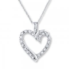 Diamond Heart Necklace 1/10 ct tw Round-cut 10K White Gold