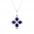 Blue Sapphire Flower Necklace 1/6 ct tw Diamonds 10K White Gold 18"