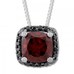 Garnet Necklace 1/15 ct tw Black Diamonds Sterling Silver