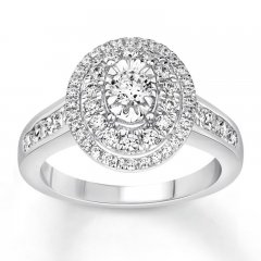 Diamond Engagement Ring 1 ct tw Round/Baguette 14K White Gold