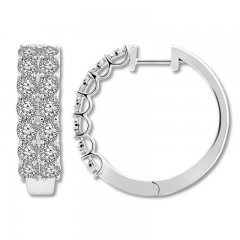 Diamond Hoop Earrings 1 ct tw Round-cut 10K White Gold