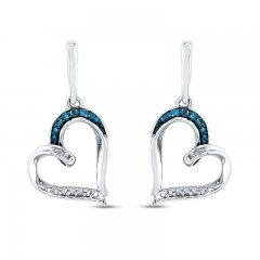 Diamond Heart Earrings 1/15 ct tw Blue/White Sterling Silver