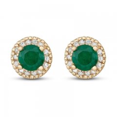 Certified Emerald & Diamond Earrings 1/8 ct tw 14K Yellow Gold