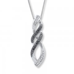 Black/White Diamond Necklace 1/10 ct tw Sterling Silver