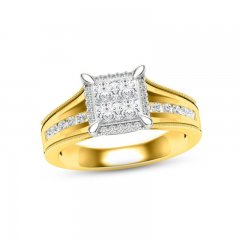 Multi-Diamond Engagement Ring 3/4 ct tw Princess & Round-cut 14K Yellow Gold