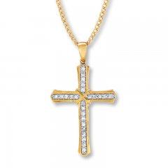 Men's Cross Necklace 1/2 ct tw Diamonds 10K Yellow Gold