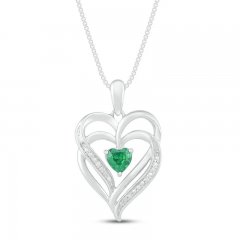 Lab-Created Emerald & Diamond Heart Necklace Sterling Silver 18"