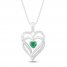 Lab-Created Emerald & Diamond Heart Necklace Sterling Silver 18"