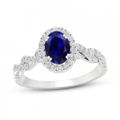 Blue Sapphire & Diamond Engagement Ring 1/3 ct tw Oval/Round-cut 10K White Gold