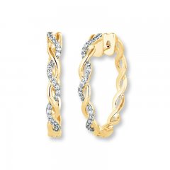 Hoop Earrings 1/4 ct tw Diamonds 10K Yellow Gold