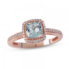 Aquamarine & Diamond Ring 1/10 ct tw Cushion/Round-cut 10K Rose Gold