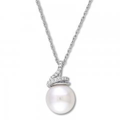 Cultured Pearl Necklace 1/10 ct tw Diamonds 10K White Gold