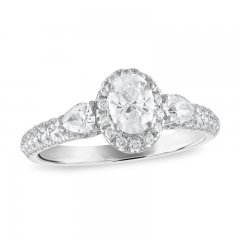 Three Stone Diamond Engagement Ring 1 ct tw Oval/Pear/Round 14K White Gold